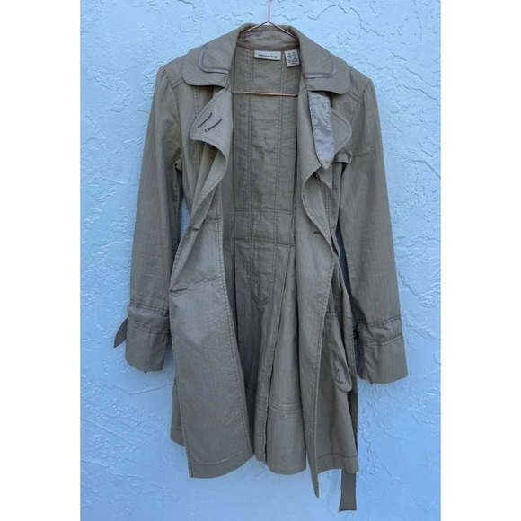 DKNY Womens Long Sleeve Double Breasted Belted Trench Coats Khaki Sz XS - Picture 15 of 16